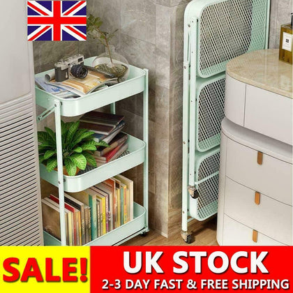3 Tier Kitchen Folding Trolley Salon Hairdresser Storage Cart Rack Rolling Wheel