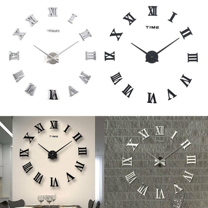 Luxury 3D DIY Wall Clock Roman Numeral Mirror Sticker Home Living Room Art Décor