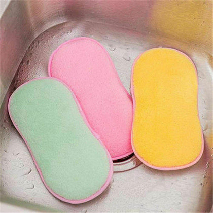 3X Mixed Colour Double Side Dish Cleaning Sponges Scouring Pads Kitchen Bathroom