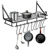 Kitchen Iron Shelf Utensil Hanging Pot Rack Saucepan Pan Organiser+10Hanger Hook