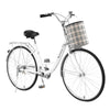 Unisex White 26" Commuter Bike Cruiser Hybrid with Front Basket Single Speed