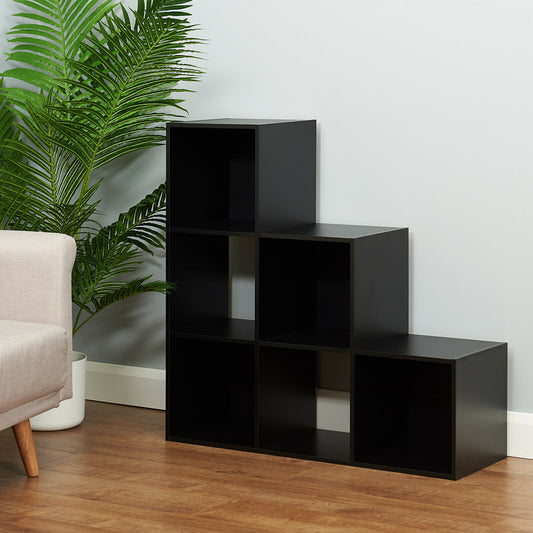 HARTLEYS BLACK 6 CUBE MODULAR SQUARE STORAGE/SHELVING 3 TIER SHELF DISPLAY UNIT