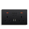 Double Wall Plug Socket 2 Gang 13A w/ 2 USB Charger Port Outlets Black Plate UK