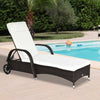 Adjustable Wicker Rattan Sun Lounger Recliner Chair w/ Cushion Brown