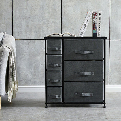 Dark Grey Fabric Cabinet 7 Drawers Bedside Table Standing Storage Unit Xmas Gift