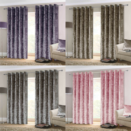 Plush Crushed Velvet Velour Heavy Lined Ready Made Eyelet Ring Top Curtains Pair