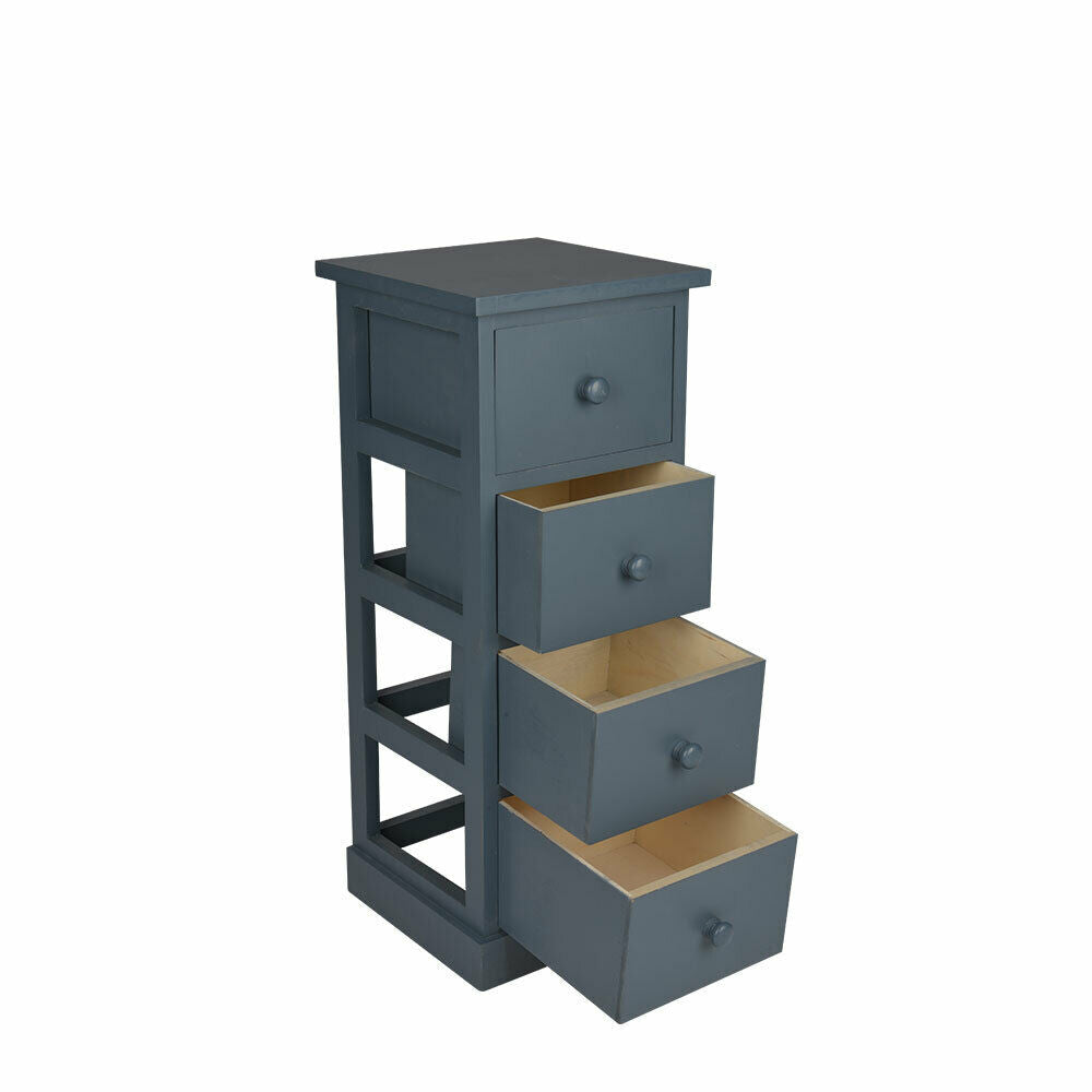 4 Drawer One Pair Slim Tall Bedside Tables White Stone Grey Bedroom Storage Unit