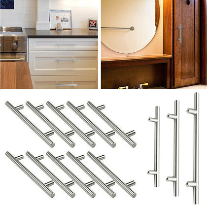10pcs/Set Brushed Steel T Bar Handles Kitchen Cabinet Cupboard Drawer Door Knob
