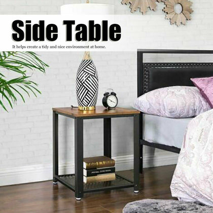 2 Tier Coffee Table Sofa Side End Tea Table with Storage Shelf for Living Room