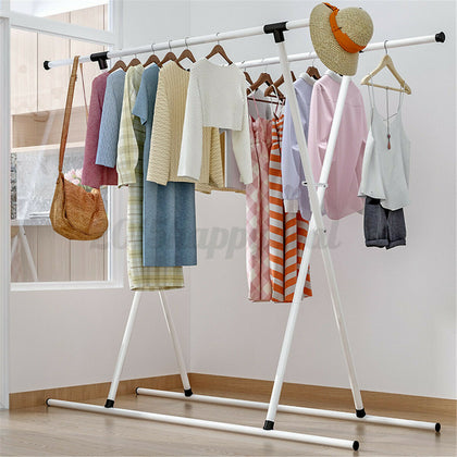 Double Garment Clothes Heavy Duty Rack Shelf Shirt Adjustable Hanging Rail Stand