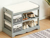 Grey Painted Wooden Hallway Bench 2 Basket 2 Shelf Storage White Cushioned Top