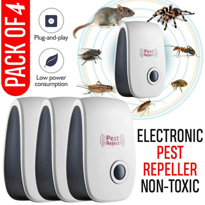 4x Ultrasonic Plug In Pest Repeller Deter Mouse Mice Rat Spider Insect Repellent