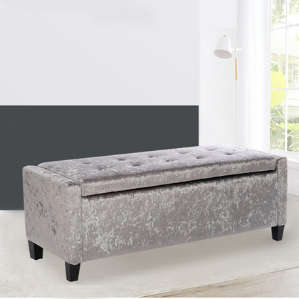 Ottoman Storage Bench Box Crushed Velvet Padded Long Stool Hallway Window Seat