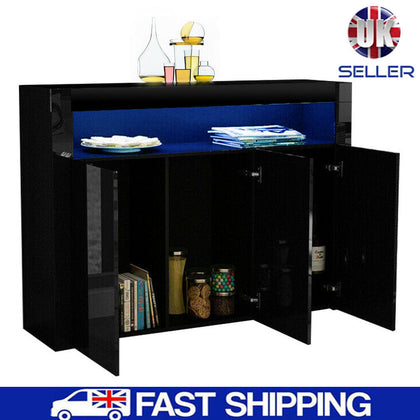 2/3 Doors Sideboard Kitchen Buffet High Gloss Matt Body LED Storage Cabinet UK