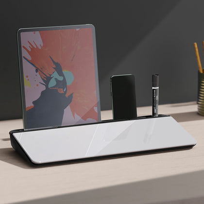 Desk Organizer Monitor Riser with 2 Groove 4 Cabinet Glass Panel Office