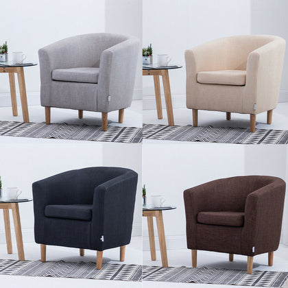 Checked Linen Fabric Upholstered Accent Tub Armchair Cafe Lounge Chair Sofa Seat