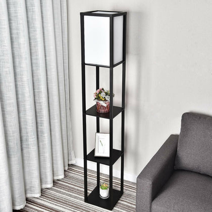 159 cm Height Floor Lamp Bedside Light Free Standing Holder Storage Shelf Wooden