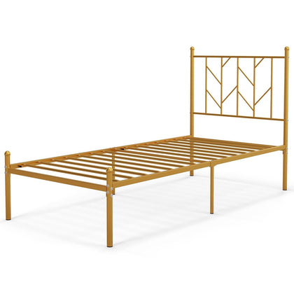 3FT Single Metal Bed Frame Heavy-duty Slatted Platform Bed with Headboard