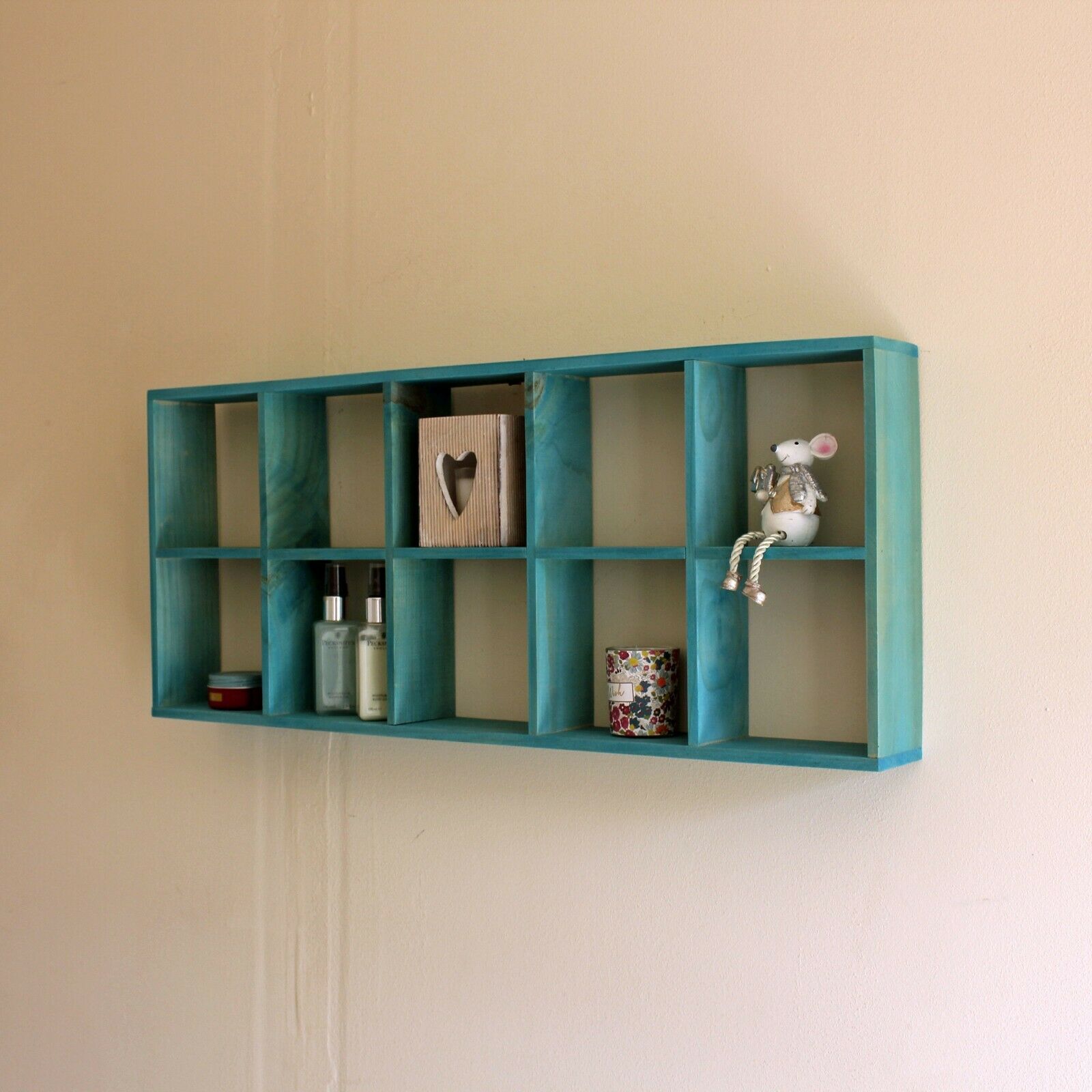 Rustic Wooden Wall Shelves Storage Compartment Shelving Vintage Cubes Coat Hook