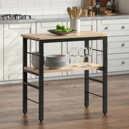 2 Tier Kitchen Side Table Shelf Microwave Oven Holder Food Prep Table with Hooks