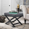Linen Fabric Stool Footstool Dressing Dining Stool Padded Seat Cross Steel Leg