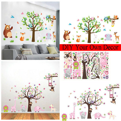 Owl Wall Stickers Tree Jungle Zoo Woodland Nursery Baby Kids Bedroom Art Decal