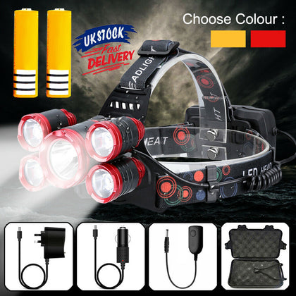 900000LM SUPER BRIGHT 5X T6 LED Headlamp Headlight Flashlight Head Torch Camping