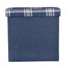 Folding Storage Ottoman Linen Look Plaid Check Fabric Stool Footstool Toy Box