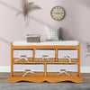 Wooden Storage Bench with Cushion Seat Hallway Wood Shoe Cabinet with 5 Baskets