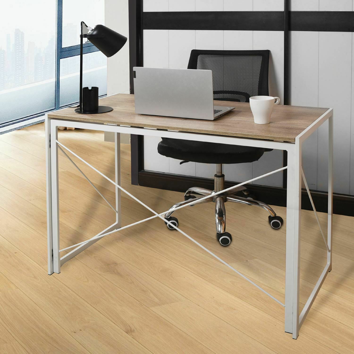 White Folding Computer Desk Wooden Foldable Study Coffee Table Laptop Office