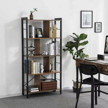 4 Tier Bookcase Shelving Unit Metal Wood Storage Display Shelf Stand Bookshelf