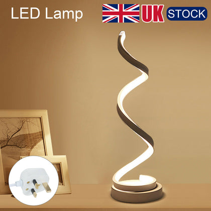 Modern LED Bedside Spiral Table Lamps Creative Design Curved Warm White Light UK