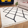Ivory Cream Fringe Shaggy Rug Scandi Living Room Rugs Geometric Bedroom Rug Mats