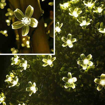 50LED Solar Power Flower Fairy Garden Lights String Outdoor Party Wedding Xmas