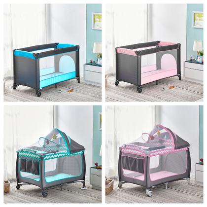 Portable Baby Travel Cot Crib Bassinet Bed Playpen Infants with Mattress Folding