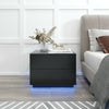 High Gloss Bedside Table Nightstand Cabinet w/2 Drawers LED Light Modern Black