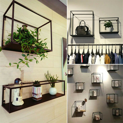 3x Retro Rectangle Metal Wire Industrial Wall Storage Unit Display Shelf Cabinet