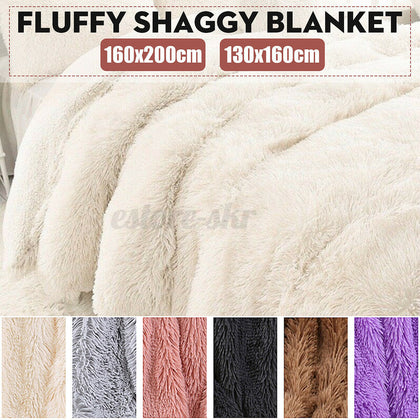 UK Faux Fur Fluffy Blanket Long Pile Soft Warm Sofa Bed Double Size Shaggy Cover
