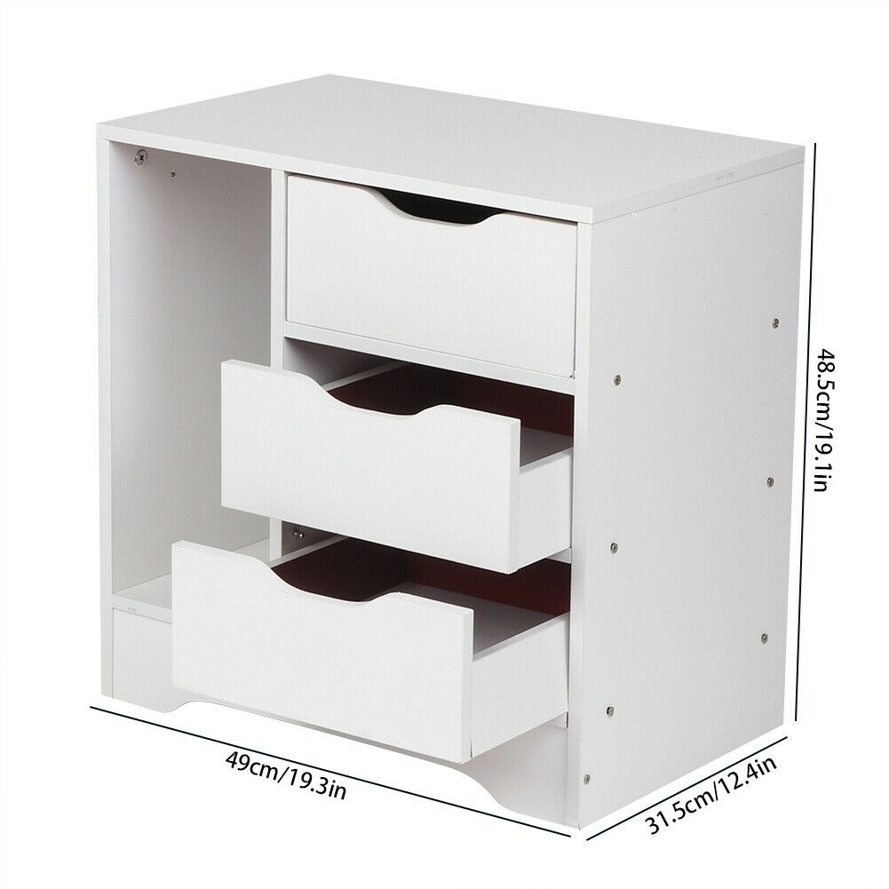 Wood Chest of 3 Drawers Bedside Table Cabinet Nightstand Storage Furniture White