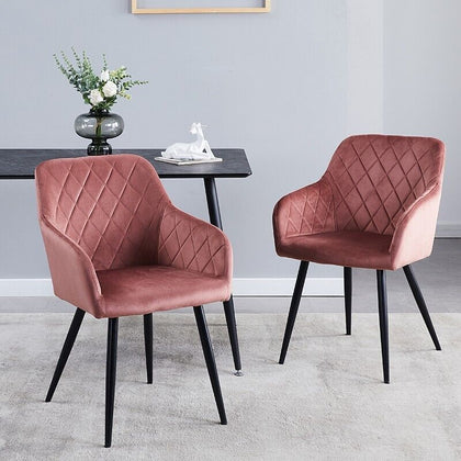 Pair of Dining Chairs Velvet Kitchen Padded Seat Chair Dining Room Pink Modern