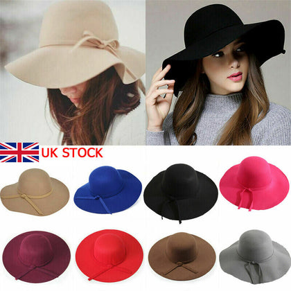 Autumn Winter Vintage Floppy Hat Women Elegant Felt Fedora Hat Wide Brim Sun Cap