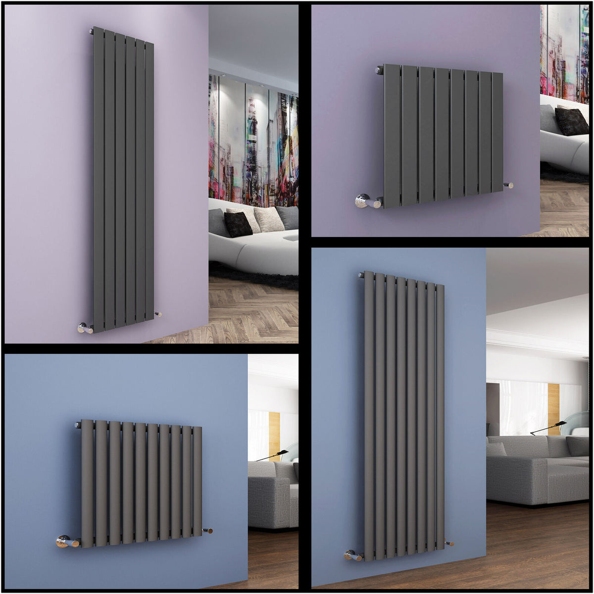 Anthracite Designer Radiator Vertical Horizontal Flat Panel Oval Colum ...
