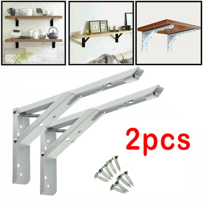 2Pcs Wall Mounted Spring Folding Table Desk Brackets Bench Steel Support Shelf