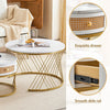 Round Nesting Coffee Table Set Modern Nesting Side End Table w/ Rattan Drawer HT