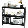 3-Tier Console Table X-design Wooden Hall Desk Side End Table W/ Shelf Black