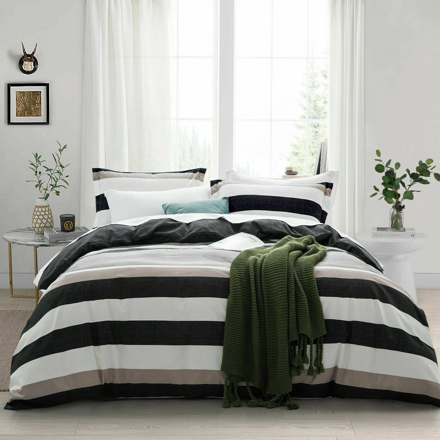 Reversible Duvet Quilt Cover Bedding Set Single Double King Size + Pillow Cases