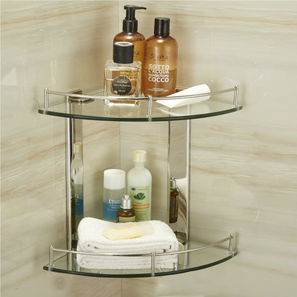 2 Tier Bathroom Corner Shelf Shelve Glass Shower Wall Mounted Storage Caddy Ace