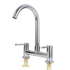 Modern Dual Lever Chrome Kitchen Sink Mixer Taps Deck Mounted Tap Faucet 2 Hole
