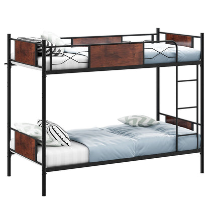 Metal Bunk Bed 3FT Single over Single Loft Bed Frame W/ Ladder Safety Guardrail