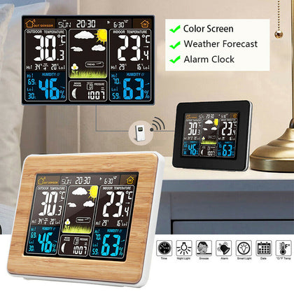 USB Charging Indoor + Outdoor Weather Station Calendar Thermometer Alarm Clock
